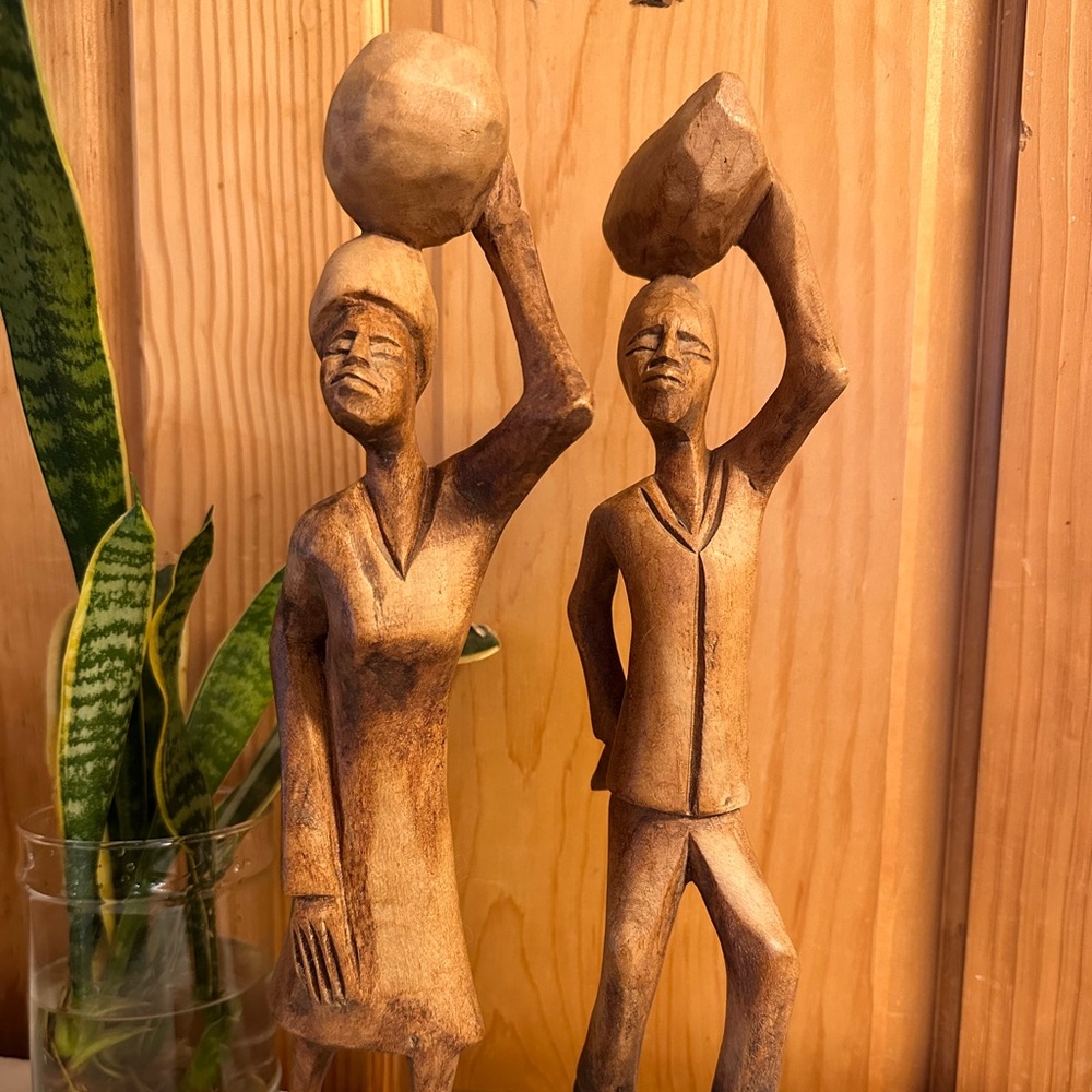 Pair of hand carved wood African figurines